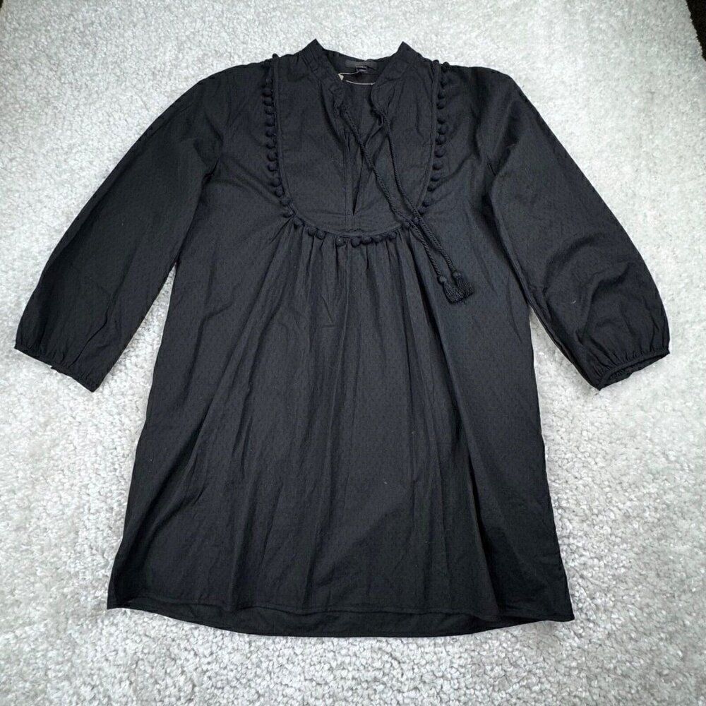 J. Crew Black Pom Pom Tunic Blouse NEW